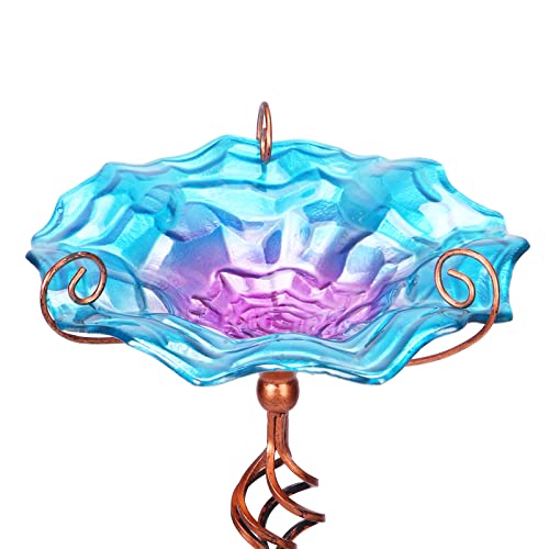 Vcuteka Bird Bath, Glass Bird Baths For Outdoors Birdfeeder With Metal Stake Birdbath Garden Decor, 31 Inch Height Blue #TOP29