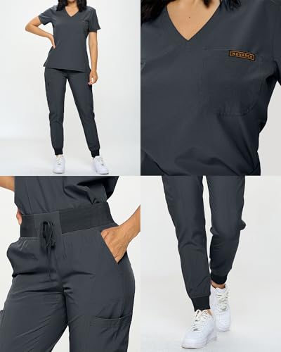 Image of Monarch Uniforms Slim Fit Stretchy Scrubs Women's Jogger Scrub Set Slim Jogger Scrubs with Tuck-In Top for Women