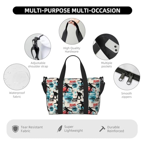 Laptop Tote Bag for Women Work - Skiing Graffiti Pattern Print Weekender Overnight Bags for Women Travel, Gym Duffle Bag for Men, Personal Item Crossbody Travel Bags for Men Carry On3