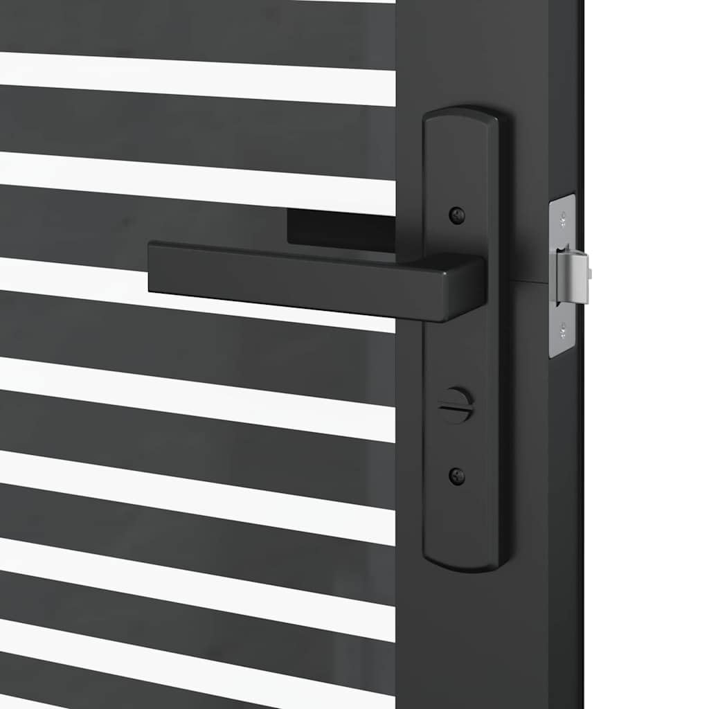 Szklane drzwi w paski, czarne, z aluminiową ramą, 76 x 3,5 x 201,5 cm, do użytku wewnątrz pomieszczeń, z blokadą, idealne jako drzwi wejściowe, drzwi wejściowe do mieszkania i nowego budynku