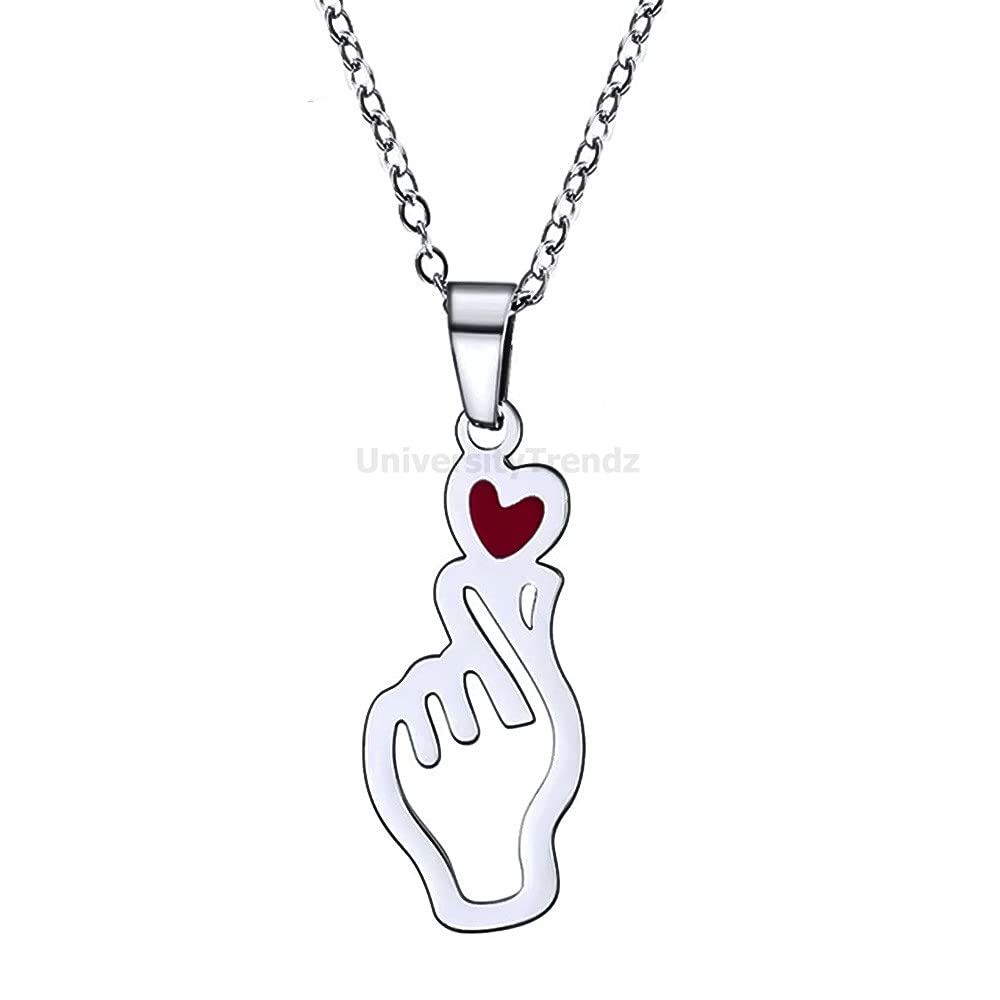 University Trendz Unisex Stainless Steel Finger Heart BTS Love Yourself Pendant Necklace (Silver) For Unisex Adult (B09HQXP5S3) Amazon Price History, Amazon Price Tracker