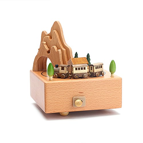 cheerfullus Wooden Music Box Small Train Toy Decoration Birthday Present for Kids