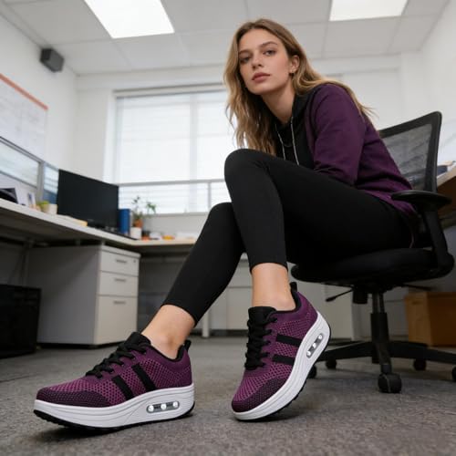 Image of RUIDENG Platform Sneakers for Women Air Cushion | Walking Shoes Women Comfortable All Day | Thick Rocker Bottom