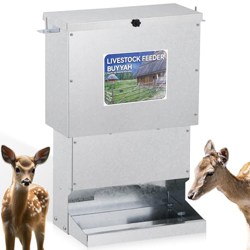 BUYYAH Deer Tree Protein Feeder, 60 Pounds Deer Feeder Box, Heavy Duty Gravity Deer Feeder Automatic Dispenser Feeds Protein and Corn, Wildlife and Farm Animal Feeder