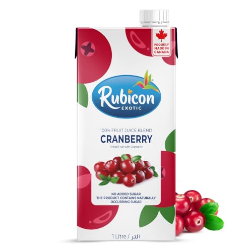 Rubicon No Added Sugar Cranberry Juice 1L | 100% Fruit Juice with Vitamin C | No Preservatives or Artificial Colours | Vegan Friendly | Perfect for Cocktails and Smoothies | Made in Canada