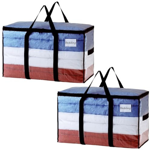 TAILI Extra Large Moving Bags Heavy Duty 2 Pack Storage Bags,Storage Bags with Zips,Clear Window & Reinforced Handles,Waterproof Moving Boxes with Lid for Clothes,Travel,Beddings