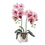 Artificial Orchid Flowers Pink Faux Orchids with Ceramic Vase Vivid Fake Phalaenopsis Flower Arrange