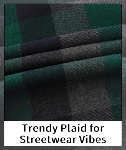 Image of V VALANCH Men's Sherpa Lined Flannel Jacket with Hood - Zip Up Plaid Shirt Jacket Winter Outdoor Warm Outerwear Fleece Coat