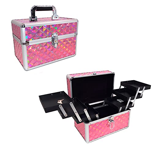 Maleta Para Maquiagem Porta Joias Bijuterias e Acessórios (ROSA CRISTAL)