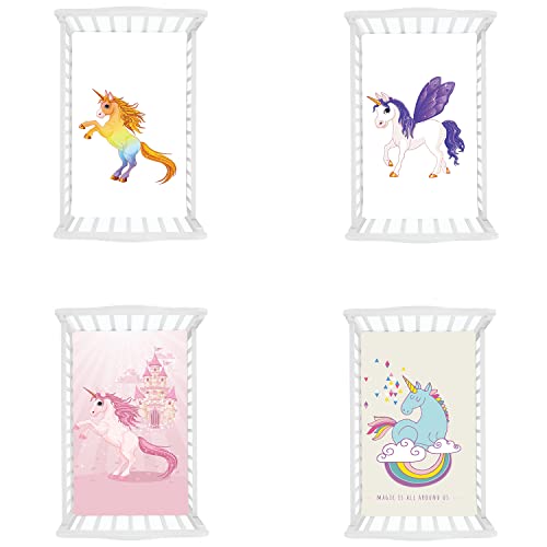 4 Pack Ultra Soft Crib Sheets Pink White Horses For Girls Baby Toddler Mattress Cover Colorful Rainbow Unicorn Fitted Sheet, Animal Sheet Set For Infant, Purple Wings Unicorn (Group 2) #TOP18