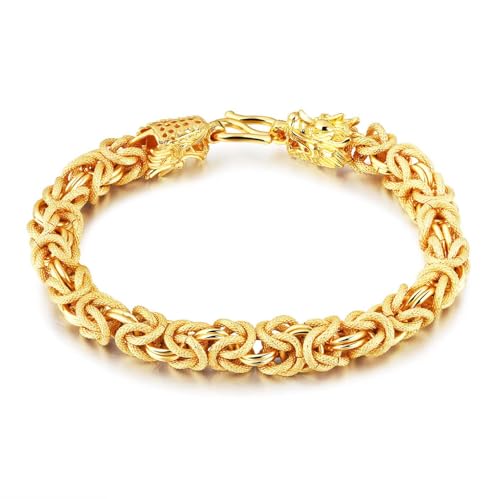 Buddha & Karma Double-Headed Golden Dragon Bracelet Wealth Strength & Protection Feng Shui Jewelry for Men & Women