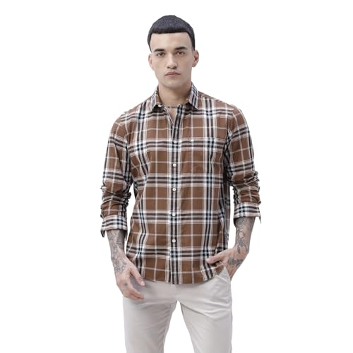 Image of BASICS 100% Cotton Checked Shirt for Men | Slim Fit | Everyday Smart Casual Wear | Full Sleeve