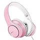 LORELEI X8 Over-Ear-Kopfhörer mit Mikrofon mit 1,45 m verwicklungsfreier Nylonschnur und 3,5-mm-Stecker, leicht, faltbar und tragbar, für Smartphone, Tablet, Computer, MP3/4, Rosa (Pearl Pink)