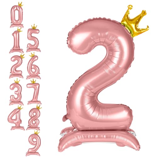 APXEL Ballon d'Anniversaire 2 Rose, Foil Ballon Numéro Chiffre 106cm, Ballons Debout Gonflable...