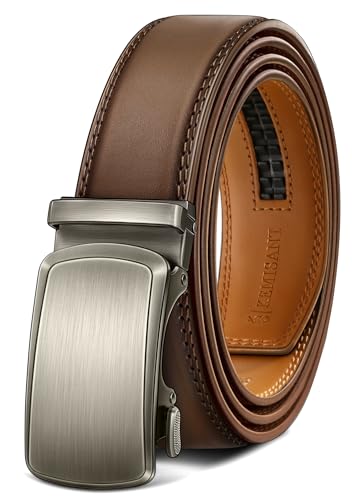 Image of KEMISANT Belt Men, Sliding Ratchet Belt Genuine Leather For Gift Mens Dress Pants Oxfords,Size Adjustable