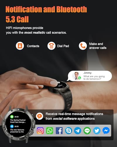 Military Smart Watch for Men Answer/Make Calls, 1.39" HD Fitness Tracker with Heart Rate/Sleep Monitor/Pedometer, 114+ Sports Mode Activity Trackers, IP68 Waterproof Outdoor Smartwatch for iOS Android - Image 3