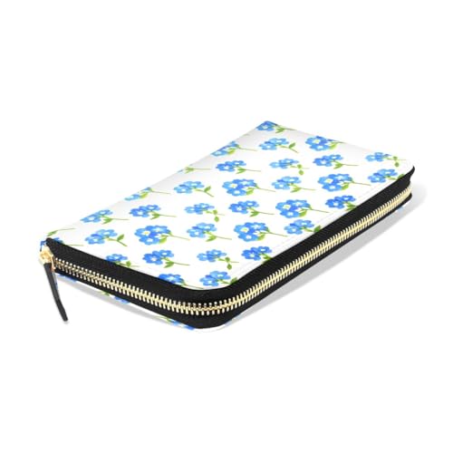 Long Wallets Leather Bifold Wallet for Women Forget-me-not Flowers with Zipper Credit Card Holder Large Capacity3