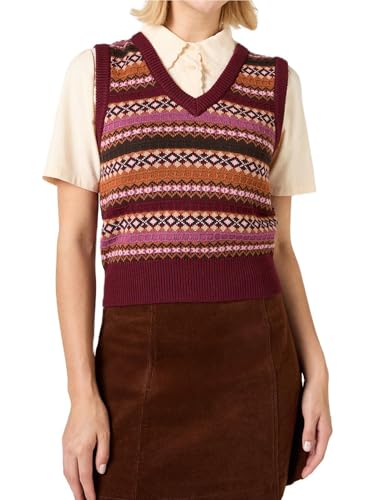 Women Vintage Embroidery Sleeveless Sweater Vest V Neck Stripes Geometric Knitted Tops Sping Fall Cropped Knitwear