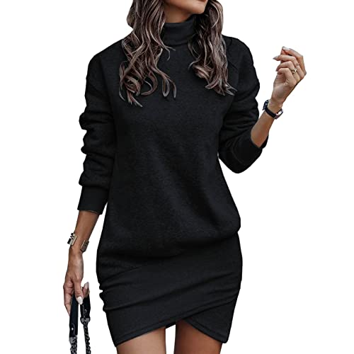 Pullover Kleid Damen Herbst Winter Warm Pulloverkleid Plüsch Sweatkleid Lang Kleider Longpullover Freizeitkleid Rollkragen Dress Langarm Sweatshirt...