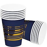 Navy Blue Paper Cups 12 Oz - Disposable Royal Blue Party Cups with Gold Stripes - Party Supplies for