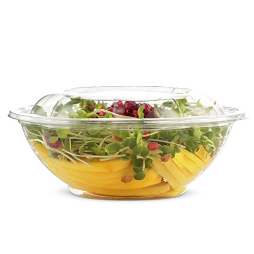 NYHI 24 Ounce Clear Plastic Disposable Salad Containers Set with Leak Proof Lids - Bulk Pack of Portable Salad To-Go Meal Prep Food Boxes - Fresh Airtight Seal - 25 pack
