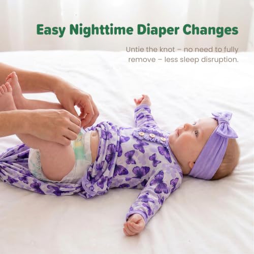 Image of Baby Newborn Knotted Gown, Soft Breathable Viscose from Bamboo for Infant Home Coming Outfit, Knotted Gown with Headband