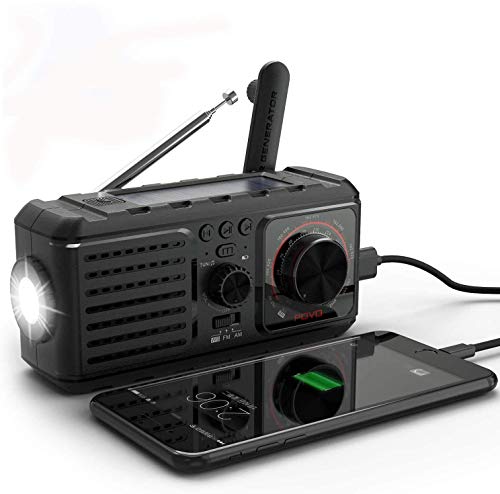 Emergency Weather Radio,Hand Crank 4 Ways Powered AM FM NOAA Weather Alert Portable Radio with Flashlight, Reading Lamp, Cellphone Charger and SOS Alarm 2000mAh Power Bank USB Charger