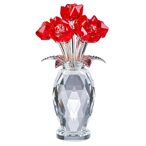 XLSJGYP Red Crystal Flower Paperweight Glass Flowers Decoration Gifts for Women Girl Wife...