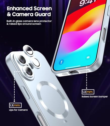 Image of DIZORO Magnetic Case for iPhone 16 Plus Case [Compatible with MagSafe][Built-in Camera Lens Protector] Slim Soft Silicone Bumper Shockproof Metallic Luster Back Cover Phone Case (Sierra Blue)