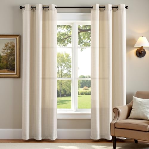 jinchan Beige Linen Textured Curtains 84 Inch Long 2 Panels for Living Room Grommet Top Light Filtering Window Drapes for Bedroom Heathered Beige 38"W x 84"L (Pack of 2) Grommet Heathered Be