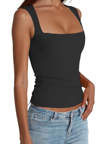 AURUZA Square Neck Tank Tops for Women, Sleeveless Double Lined Tops for Women Sexy Going Out Top Trendy Basic Fitted Shirts2