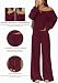 TFNOSIZE Damen Zweiteilige Loungewear Co Ord mit Oberteil und weitem Bein, gestrickter Zwei-Wege-Ausschnitt für Zuhause und Reisen, weinrot, M