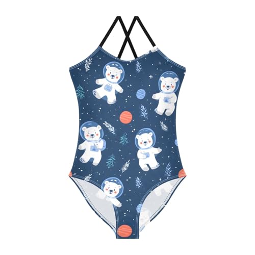 Girls Swimsuit Astronaut White Bear Grass Pattern One Piece Swimwear