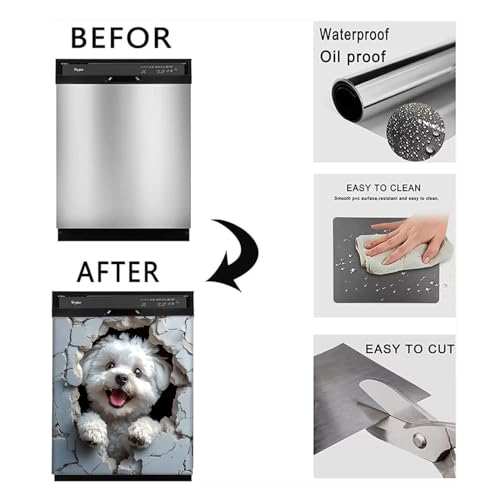 Image of BVBOX Dishwasher Magnet Cover 23 inchx26 inch, Reusable Magnetic Refrigerator Covers, Dishwasher Magnets Decorative Cover Fridge Door Skin Panel Stickers for Home Kitchen Appliance,Dogs