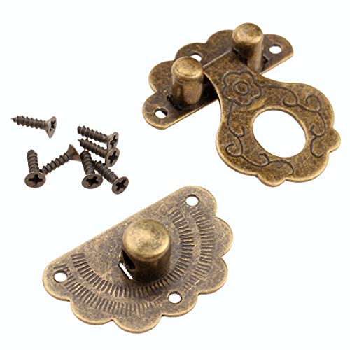 Image of 1Pc Antique Brass Vintage Hasps Decorative Jewelry Gift Wooden Box Hasp Retro Suitcase Latch Hook with Screws 40x36mm