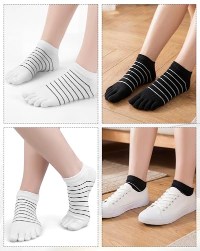 Image of Sintege 5 Pairs Stripe Toe Socks Women Colorful Finger Sock with Toes Separated Ankle Socks for Athletic Running Women Men