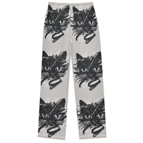 Boy's Pants Black Cat Head Jogger Pants Elastic Waist Long Bottoms Trousers with Pockets 6-14 Years