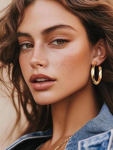 Image of Stainless Steel Chunky Hoop Earrings For Women, Minimalist and Chic, Black /Gold Plated, Round Hoops Earrings Hypoallergenic, Size: 30mm /40mm /60mm /80mm, Come with Box