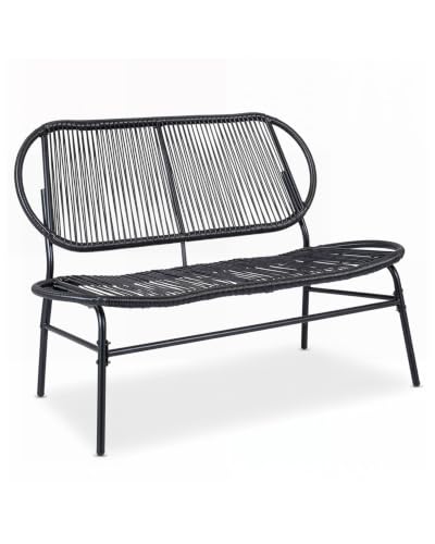 SOARS Banc de Jardin 2 Places en Résine Tressée, Banquette Extérieure en Rotin avec Dossier Ergonomique et Structure Métal, Capacité 300 kg, 118 X 68 X 79...