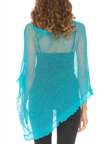 Image of SHU-SHI Women's Sheer Knit Poncho Shrug Lightweight Asymmetrical Ruffle Wrap Dressy Summer Shawl Cover Up Top