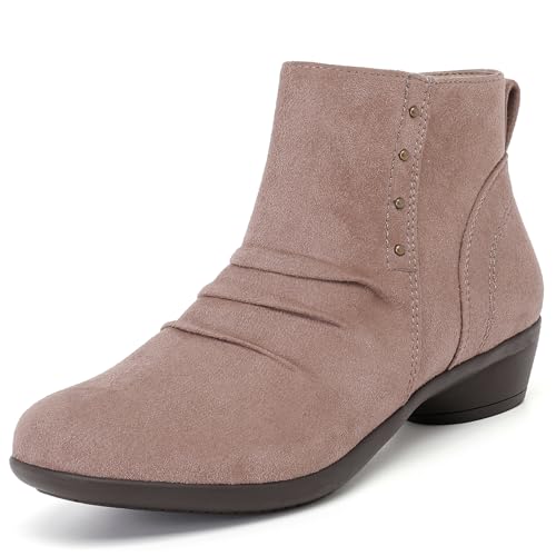 Ruiee Ankle Boots for Women Slouchy Fashion Closed Toe Flat Booties Classic Comfort Fall Winter Dressy Short Boots for Women.240981 Beige MF075