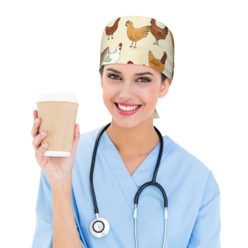 Image of Cute Pug Dog Print Working Cap Scrub Cap with Sweatband,Adjustable Fashion Bandage Tie Back Hat Headwear for Women Men