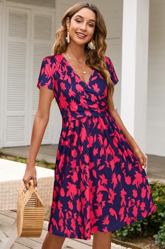 Image of OUGES Maternity Nursing Dress Breastfeeding Short Sleeve V Neck Casual Pregnancy Clothes with Pockets