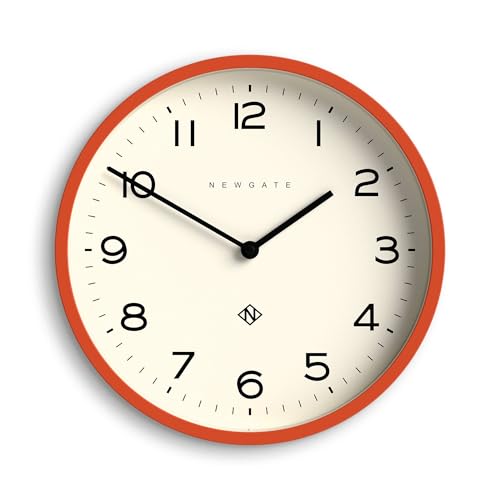 NEWGATE® Number Four Echo wall clock | Modern round clock | 30cm | Orange | Easy to read numbers | Ideal for kitchen, living room or office