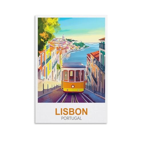 XLLYXYGJQ Poster de voyage vintage Lisbonne, Portugal, 20 x 30 cm, décoration murale pour la maison, salon, bureau, chambre à coucher