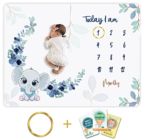 Baby Monthly Milestone Blanket | Includes Wooden Wreath and Pacifier Clip | 1 to 12 Months Extra Soft Fleece | Best Photography Backdrop Prop for Newb