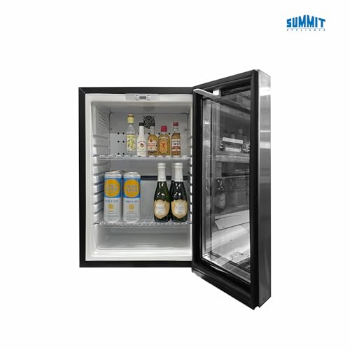 Image of Summit Appliance MB27GST Compact Minibar with a Glass Door, Seamless Stainless Steel Trim, Automatic Defrost, Interior LED Light, Digital Controls, Front Lock and Black Cabinet