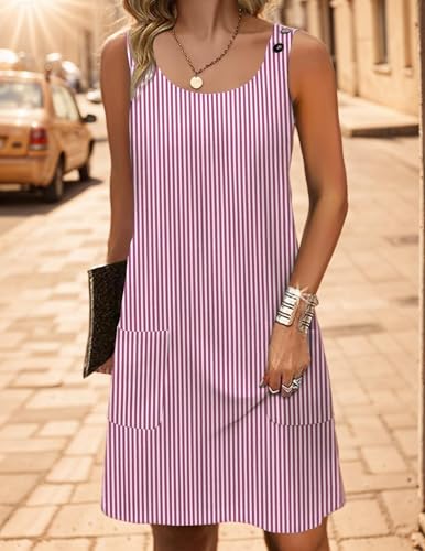Image of Zeagoo Summer Dress for Women Sleeveless Tank Dress with Pockets Casual Short A Line Dress Crewneck Sundress 2025