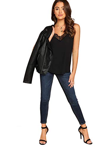 Shein Women's V Neck Sleeveless Lace Trim Spaghetti Strap Camisole Cami Tank Top Black Large #TOP4