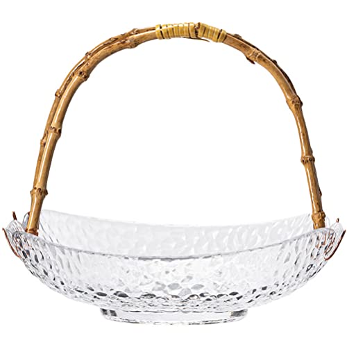 Kichvoe 8.6 * 6Inch Glass Fruit Basket with Handle Fruits Holder Glass Snacks Serving Tray Plate Fruit Vegetable Holder Kitchen Decoration